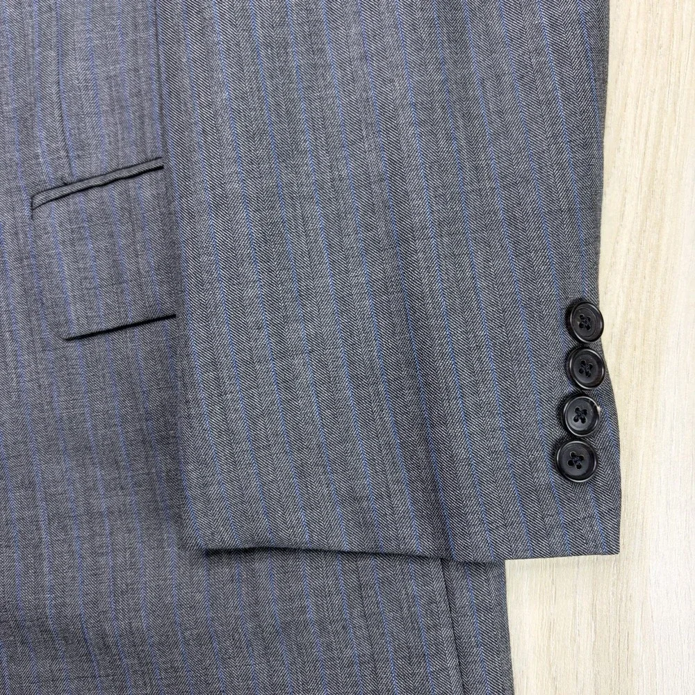 Brooks Brothers Golden Fleece Herringbone Pinstripe Gray Suit Mens 43R 40x28